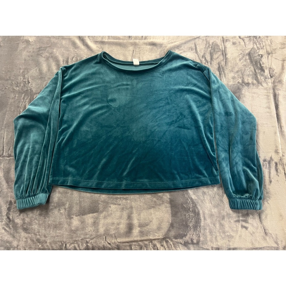 Old Navy Velvet Pajama Top Womens Small Blue Relaxed Fit Boat Neck Drop Shoulder